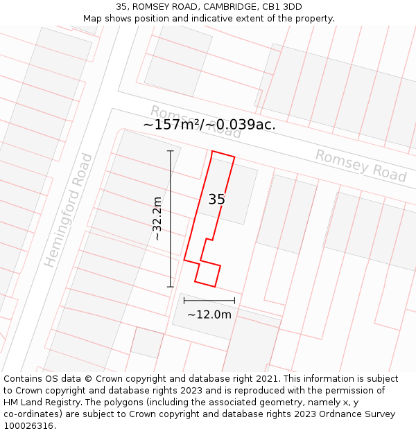 35, ROMSEY ROAD, CAMBRIDGE, CB1 3DD: Plot and title map