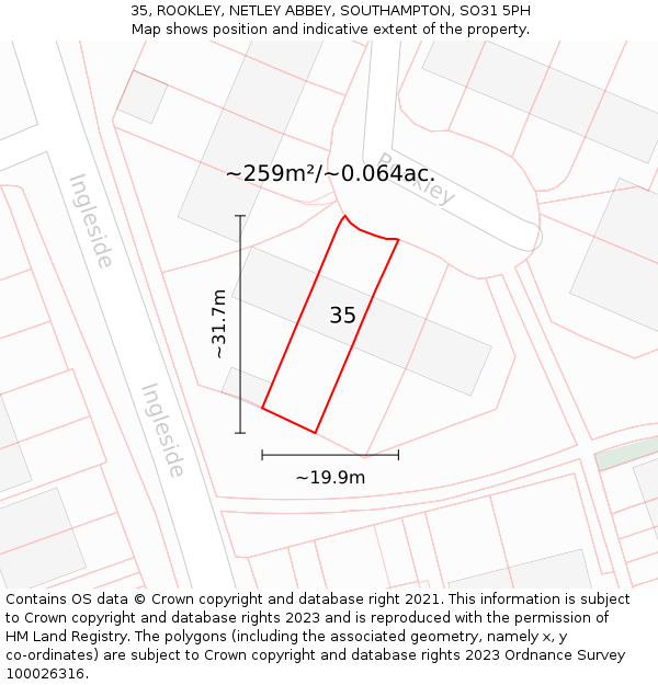 35, ROOKLEY, NETLEY ABBEY, SOUTHAMPTON, SO31 5PH: Plot and title map
