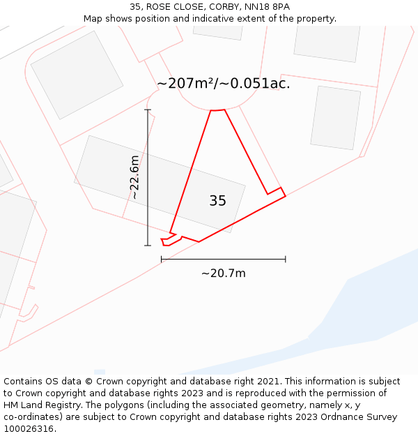 35, ROSE CLOSE, CORBY, NN18 8PA: Plot and title map