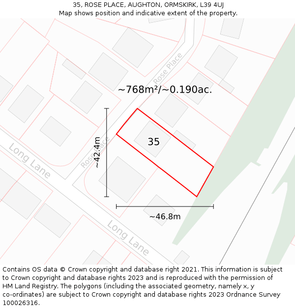 35, ROSE PLACE, AUGHTON, ORMSKIRK, L39 4UJ: Plot and title map
