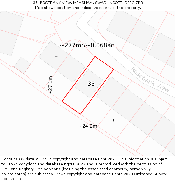 35, ROSEBANK VIEW, MEASHAM, SWADLINCOTE, DE12 7PB: Plot and title map