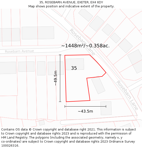 35, ROSEBARN AVENUE, EXETER, EX4 6DY: Plot and title map