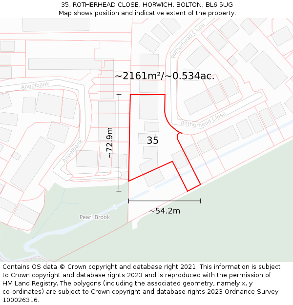 35, ROTHERHEAD CLOSE, HORWICH, BOLTON, BL6 5UG: Plot and title map