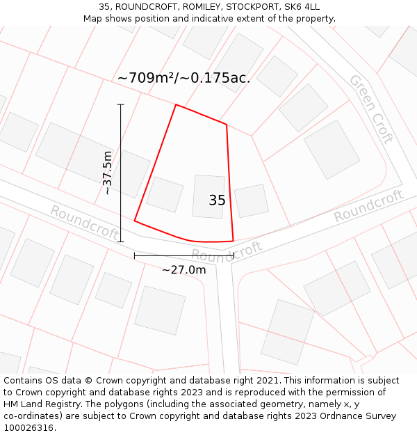 35, ROUNDCROFT, ROMILEY, STOCKPORT, SK6 4LL: Plot and title map
