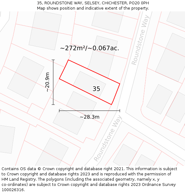 35, ROUNDSTONE WAY, SELSEY, CHICHESTER, PO20 0PH: Plot and title map