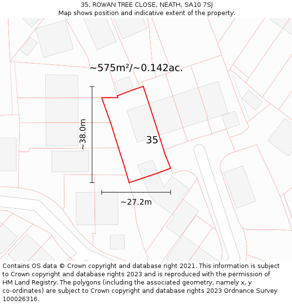35, ROWAN TREE CLOSE, NEATH, SA10 7SJ: Plot and title map