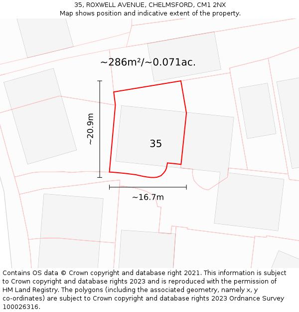 35, ROXWELL AVENUE, CHELMSFORD, CM1 2NX: Plot and title map
