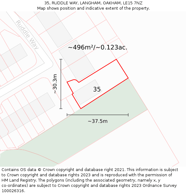 35, RUDDLE WAY, LANGHAM, OAKHAM, LE15 7NZ: Plot and title map