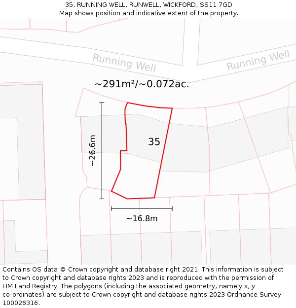 35, RUNNING WELL, RUNWELL, WICKFORD, SS11 7GD: Plot and title map