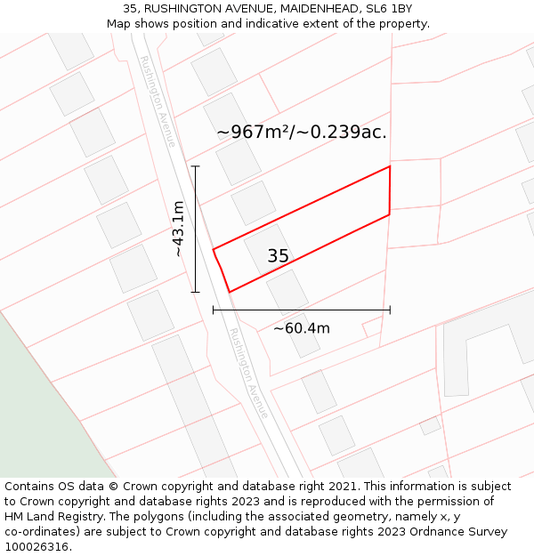 35, RUSHINGTON AVENUE, MAIDENHEAD, SL6 1BY: Plot and title map