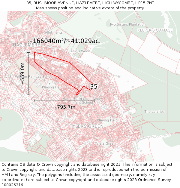 35, RUSHMOOR AVENUE, HAZLEMERE, HIGH WYCOMBE, HP15 7NT: Plot and title map