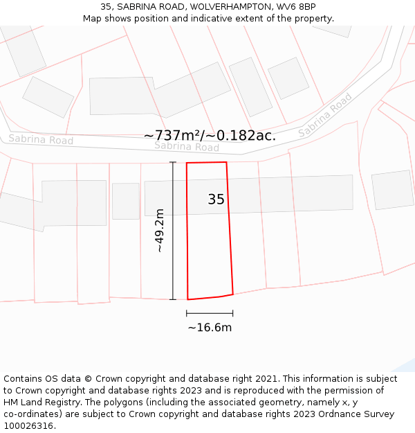 35, SABRINA ROAD, WOLVERHAMPTON, WV6 8BP: Plot and title map