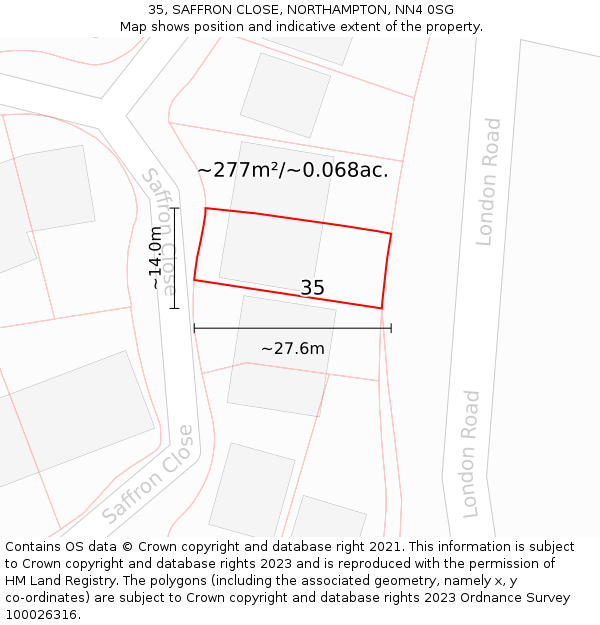 35, SAFFRON CLOSE, NORTHAMPTON, NN4 0SG: Plot and title map