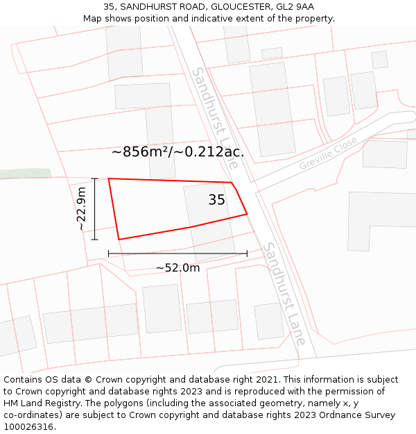 35, SANDHURST ROAD, GLOUCESTER, GL2 9AA: Plot and title map