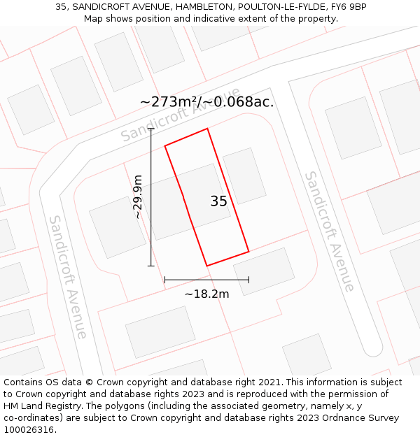 35, SANDICROFT AVENUE, HAMBLETON, POULTON-LE-FYLDE, FY6 9BP: Plot and title map