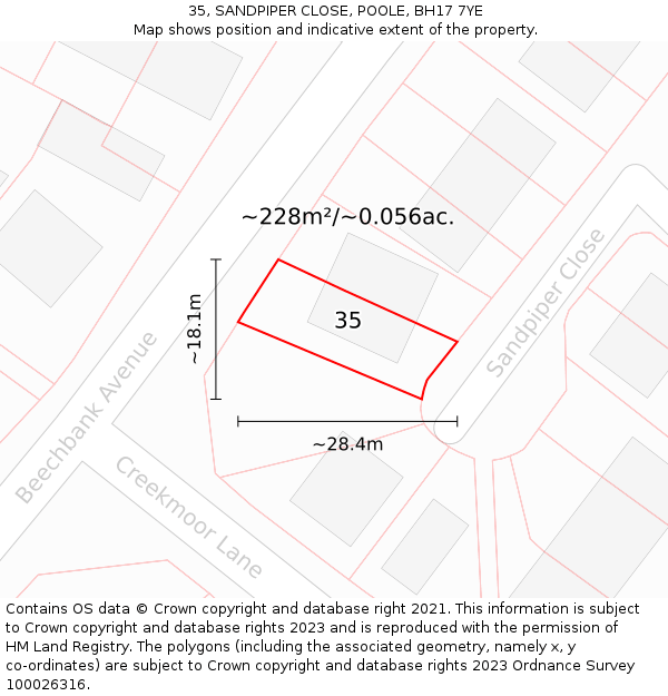 35, SANDPIPER CLOSE, POOLE, BH17 7YE: Plot and title map