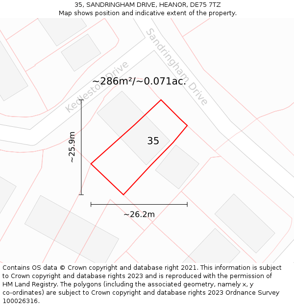 35, SANDRINGHAM DRIVE, HEANOR, DE75 7TZ: Plot and title map