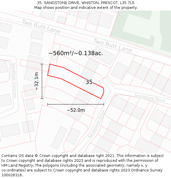 35, SANDSTONE DRIVE, WHISTON, PRESCOT, L35 7LS: Plot and title map
