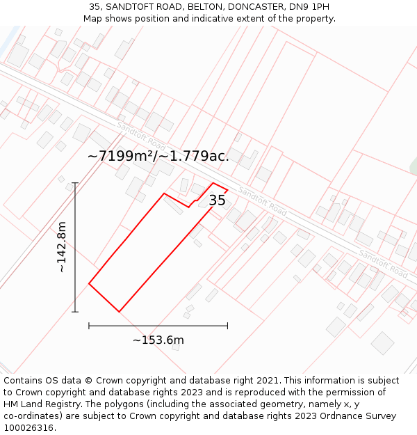 35, SANDTOFT ROAD, BELTON, DONCASTER, DN9 1PH: Plot and title map