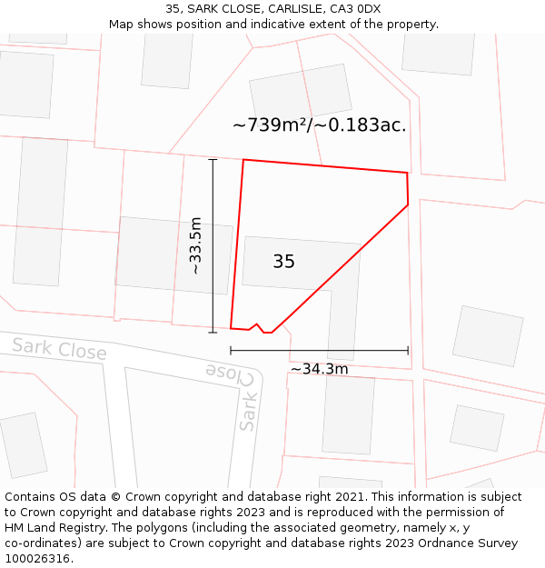 35, SARK CLOSE, CARLISLE, CA3 0DX: Plot and title map