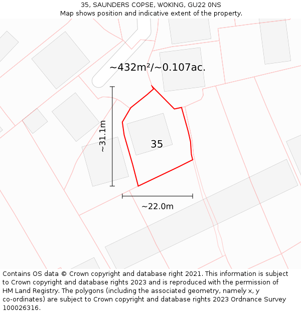 35, SAUNDERS COPSE, WOKING, GU22 0NS: Plot and title map