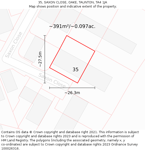 35, SAXON CLOSE, OAKE, TAUNTON, TA4 1JA: Plot and title map