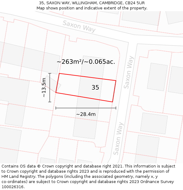 35, SAXON WAY, WILLINGHAM, CAMBRIDGE, CB24 5UR: Plot and title map
