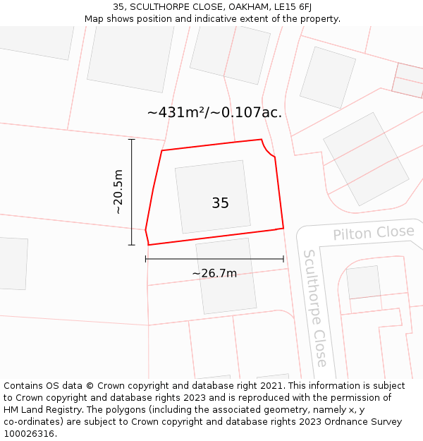 35, SCULTHORPE CLOSE, OAKHAM, LE15 6FJ: Plot and title map