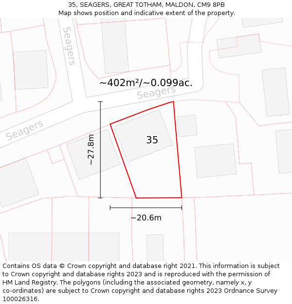 35, SEAGERS, GREAT TOTHAM, MALDON, CM9 8PB: Plot and title map