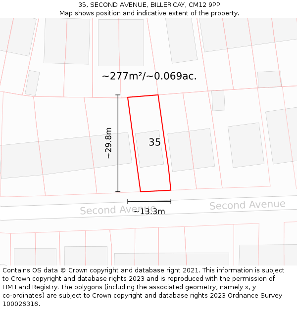 35, SECOND AVENUE, BILLERICAY, CM12 9PP: Plot and title map