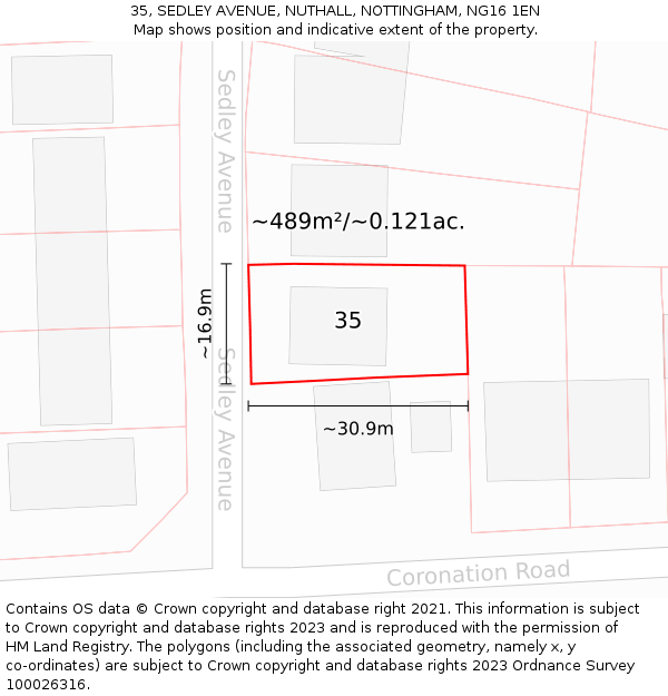 35, SEDLEY AVENUE, NUTHALL, NOTTINGHAM, NG16 1EN: Plot and title map