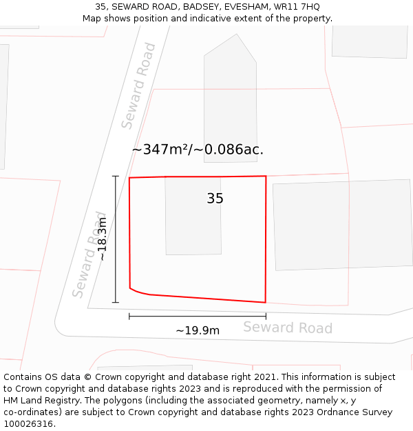 35, SEWARD ROAD, BADSEY, EVESHAM, WR11 7HQ: Plot and title map
