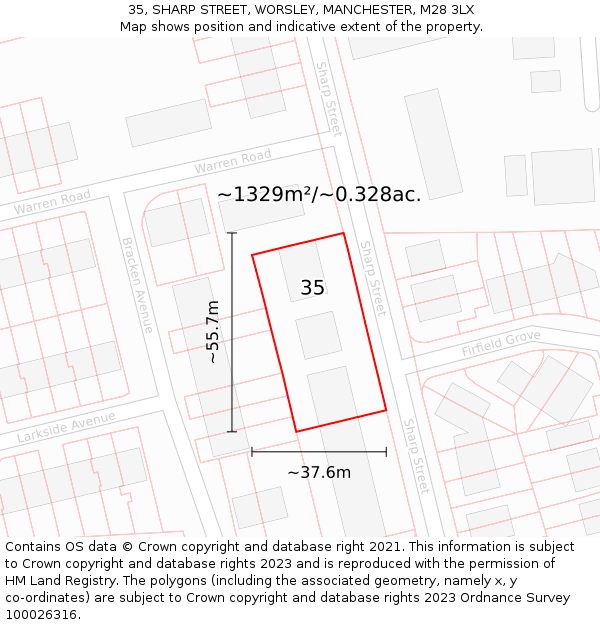35, SHARP STREET, WORSLEY, MANCHESTER, M28 3LX: Plot and title map