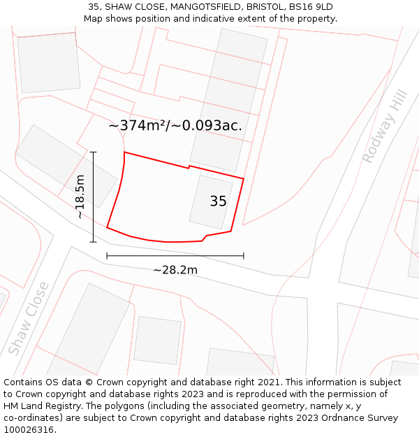 35, SHAW CLOSE, MANGOTSFIELD, BRISTOL, BS16 9LD: Plot and title map