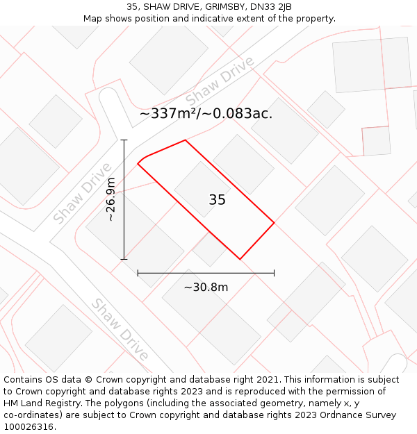 35, SHAW DRIVE, GRIMSBY, DN33 2JB: Plot and title map