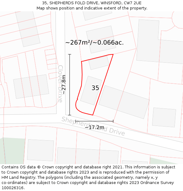 35, SHEPHERDS FOLD DRIVE, WINSFORD, CW7 2UE: Plot and title map