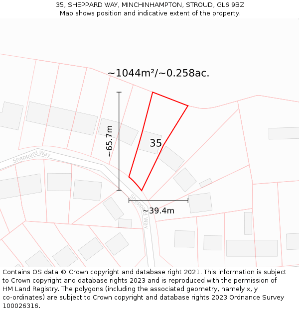 35, SHEPPARD WAY, MINCHINHAMPTON, STROUD, GL6 9BZ: Plot and title map