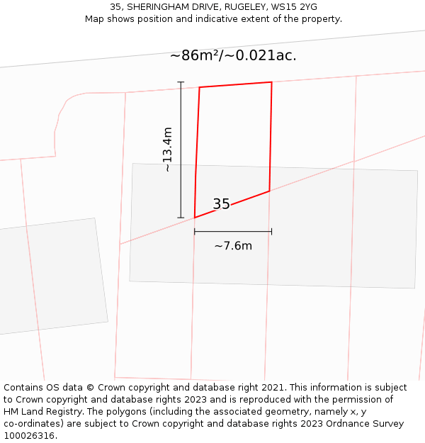 35, SHERINGHAM DRIVE, RUGELEY, WS15 2YG: Plot and title map