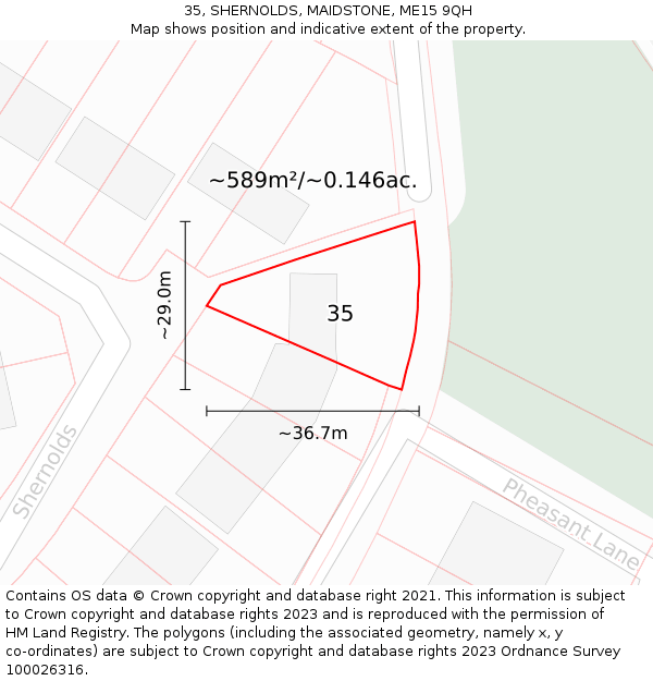 35, SHERNOLDS, MAIDSTONE, ME15 9QH: Plot and title map