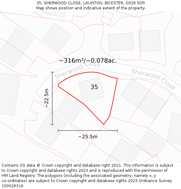 35, SHERWOOD CLOSE, LAUNTON, BICESTER, OX26 5DR: Plot and title map