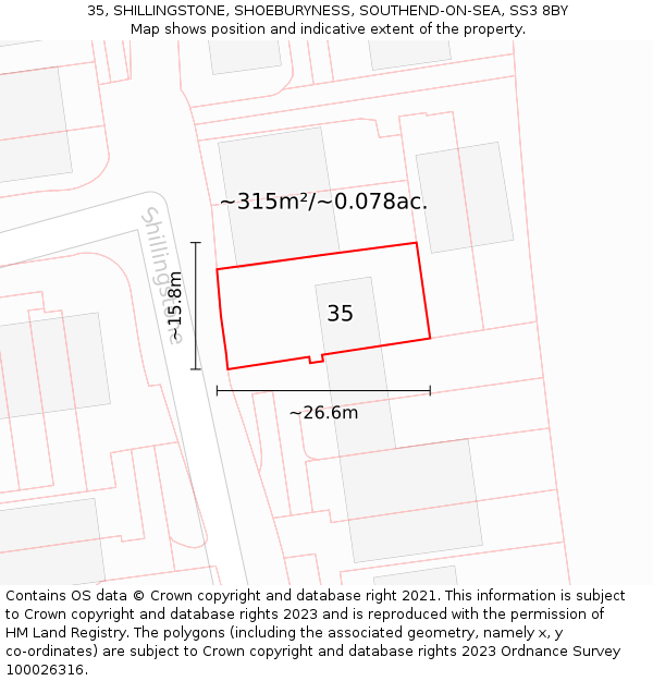 35, SHILLINGSTONE, SHOEBURYNESS, SOUTHEND-ON-SEA, SS3 8BY: Plot and title map