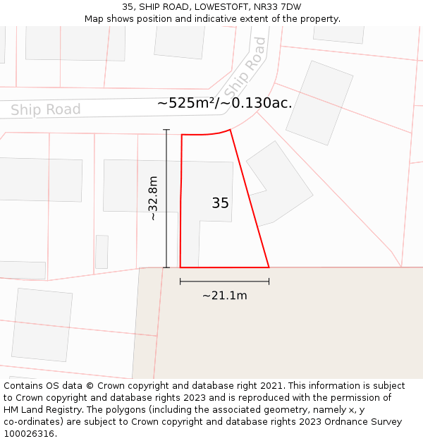 35, SHIP ROAD, LOWESTOFT, NR33 7DW: Plot and title map