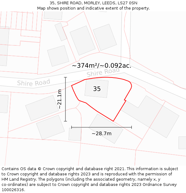 35, SHIRE ROAD, MORLEY, LEEDS, LS27 0SN: Plot and title map
