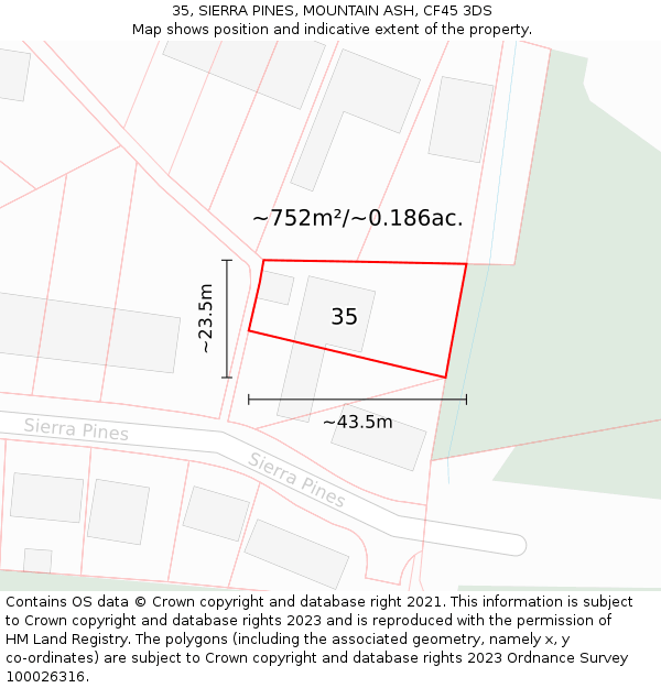 35, SIERRA PINES, MOUNTAIN ASH, CF45 3DS: Plot and title map