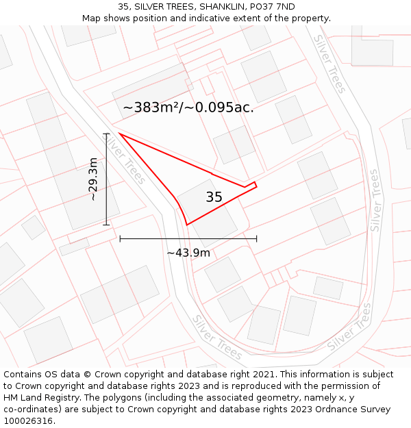 35, SILVER TREES, SHANKLIN, PO37 7ND: Plot and title map