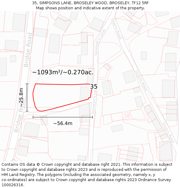 35, SIMPSONS LANE, BROSELEY WOOD, BROSELEY, TF12 5RF: Plot and title map