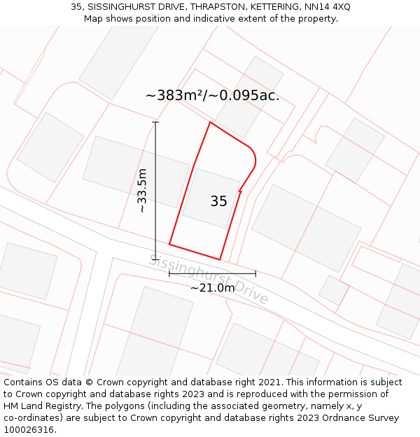 35, SISSINGHURST DRIVE, THRAPSTON, KETTERING, NN14 4XQ: Plot and title map