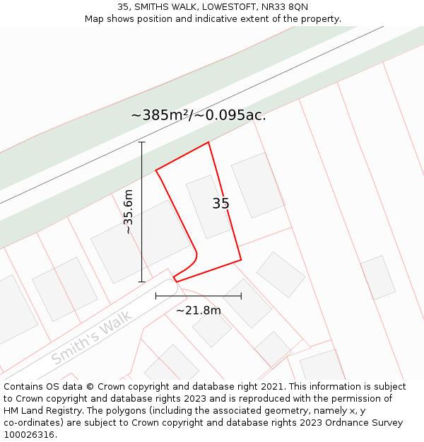35, SMITHS WALK, LOWESTOFT, NR33 8QN: Plot and title map