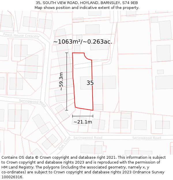 35, SOUTH VIEW ROAD, HOYLAND, BARNSLEY, S74 9EB: Plot and title map