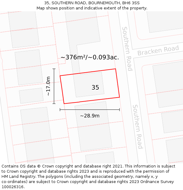 35, SOUTHERN ROAD, BOURNEMOUTH, BH6 3SS: Plot and title map